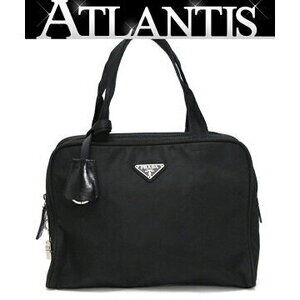 Prada Triangle Logo Handbag Tote Bag Nylon Black